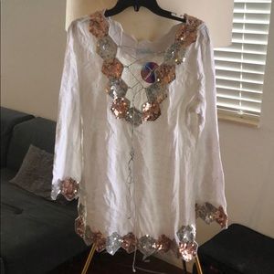 NEW White Beautiful Sequin Beach Cover Up - Small